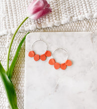 Load image into Gallery viewer, Coral Leather Petal Hoop Earrings
