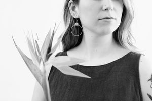 Green Leather & Brass Circle Earrings
