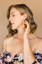 Load image into Gallery viewer, Mustard Yellow Leather &amp; Brass Earrings
