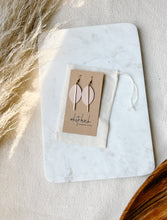 Load image into Gallery viewer, Blush Pink Petal Leather and Brass Bar Earrings
