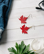 Load image into Gallery viewer, Canadian Red Maple Leaf Leather Earrings
