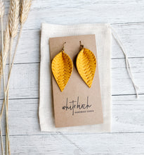 Load image into Gallery viewer, Goldenrod Yellow Braided Leather Leaf Earrings
