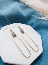 Load image into Gallery viewer, Latte Leather &amp; Brass Oval Accent Earrings
