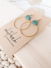 Load image into Gallery viewer, Green Leather &amp; Brass Circle Earrings
