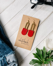 Load image into Gallery viewer, Red Leather &amp; Brass Earrings
