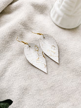 Load image into Gallery viewer, white and gold fleck leaf earrings
