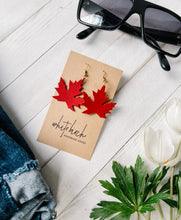 Load image into Gallery viewer, Canadian Red Maple Leaf Leather Earrings
