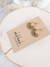 Load image into Gallery viewer, Olive Green Leather and Brass Ring Earrings
