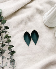 Load image into Gallery viewer, Dark Green Leather Leaf Earrings 
