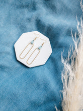 Load image into Gallery viewer, Blue Leather &amp; Brass Oval Accent Earrings
