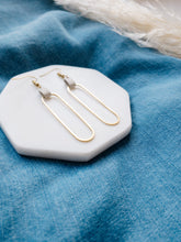 Load image into Gallery viewer, Cream Leather &amp; Brass Oval Accent Earrings
