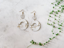 Load image into Gallery viewer, White with Gold Fleck Leather Bold Statement Earrings
