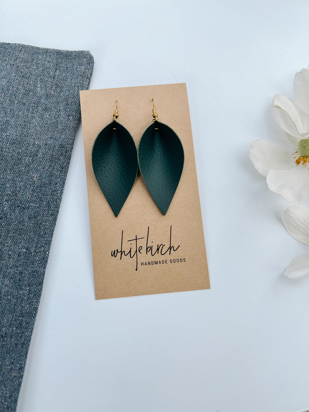 Dark Green Leather Leaf Earrings