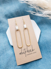 Load image into Gallery viewer, White Leather &amp; Brass Oval Accent Earrings
