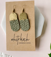 Load image into Gallery viewer, Olive Green Suede Leather with Brass Accent Earrings
