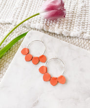 Load image into Gallery viewer, Coral Leather Petal Rose Gold Hoop Earrings
