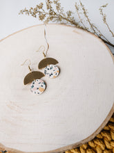 Load image into Gallery viewer, Terrazzo Cork Leather Small Circle &amp; Brass Half Circle Earrings
