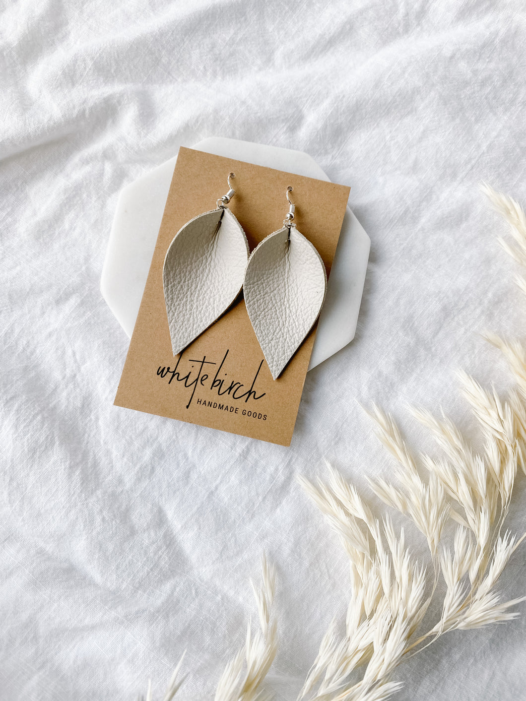 Bisque Leather Leaf Earrings