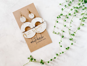 White with Gold Fleck Leather Bold Statement Earrings