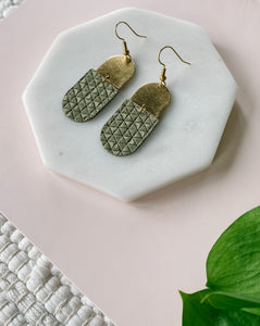 Olive Green Suede Leather with Brass Accent Earrings