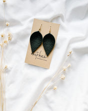 Load image into Gallery viewer, Textured Black Leather Leaf Earrings.
