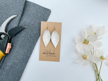 Load image into Gallery viewer, White and Gold Fleck Leather Leaf Earrings
