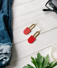 Load image into Gallery viewer, Red Leather &amp; Brass Earrings
