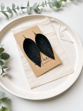 Load image into Gallery viewer, Black Braided Leather Leaf Earrings
