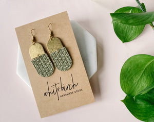 Olive Green Suede Leather with Brass Accent Earrings