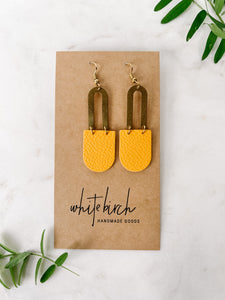 Mustard Yellow Leather & Brass Earrings
