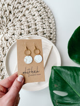 Load image into Gallery viewer, SALE - White and Gold Leather and Brass Earrings
