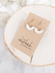 White and Gold Fleck Leather and Brass Ring Earrings