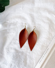 Load image into Gallery viewer, Yukon Cognac Leather Leaf Earrings 
