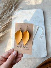 Load image into Gallery viewer, Mustard Yellow Leather Leaf Earrings
