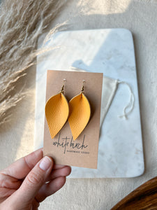 Mustard Yellow Leather Leaf Earrings
