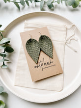 Load image into Gallery viewer, Olive Green Textured Suede Leather Leaf Earrings
