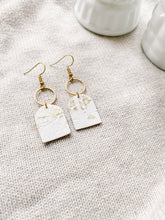 Load image into Gallery viewer, White and Gold Fleck Leather with Brass Circle Earrings
