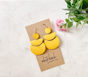 Lemon Yellow Saffiano Leather Statement Earrings