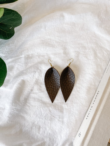  Brown Leather Leaf Earrings