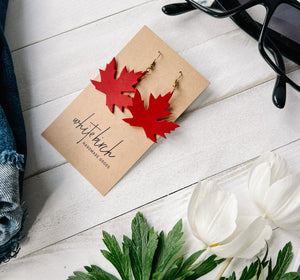 Canadian Red Maple Leaf Leather Earrings