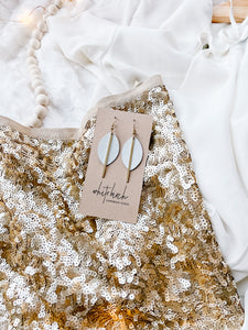 Petal Shape White Saffiano Lux Leather & Brass Bar Statement Geometric Earrings