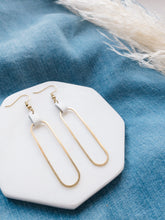 Load image into Gallery viewer, White Leather &amp; Brass Oval Accent Earrings
