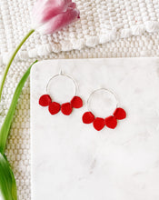 Load image into Gallery viewer, Red Leather Petal Hoop Earrings.
