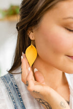 Load image into Gallery viewer, Mustard Yellow Leather Leaf Earrings
