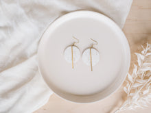 Load image into Gallery viewer, White Birch Cork Leather Disc and Brass Bar Earrings
