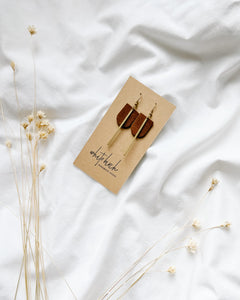 SALE - Aged Distressed Brown Leather and Brass Earrings