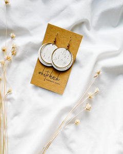White Cork Leather Disc & Brass Circle Earrings