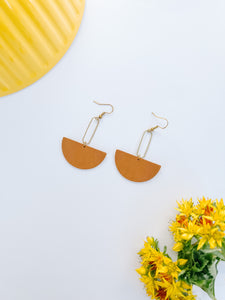 Biscuit Brown Leather & Brass Oval Earrings