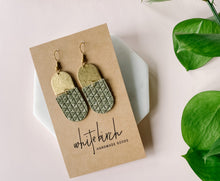Load image into Gallery viewer, Olive Green Suede Leather with Brass Accent Earrings
