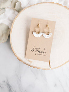 White and Gold Fleck Leather and Brass Ring Earrings